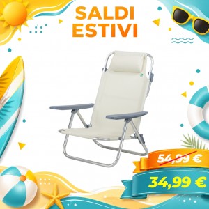 Sedia Sdraio Mare pieghevole in alluminio con schienale alto - Spiaggina Avana (Beige)