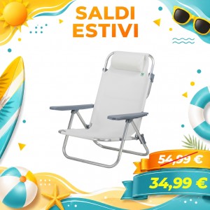 Sedia Sdraio Mare pieghevole in alluminio con schienale alto - Spiaggina Avana (Bianco)