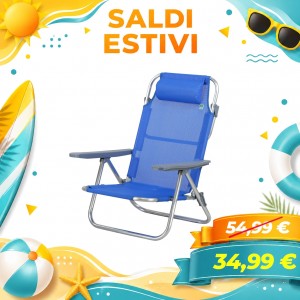 Sdraio spiaggia reclinabile in alluminio con seduta bassa, schienale alto - Spiaggina Avana (Blu)