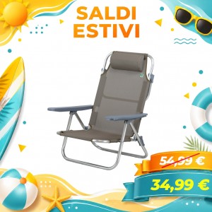 Sdraio da spiaggia reclinabile in alluminio con seduta bassa, schienale alto - Spiaggina Avana (Tortora)