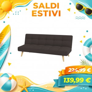 Divano Letto SANDWICH Imbottito Sistema Clic-Clac e Gambe in Legno (Tessuto Antracite)