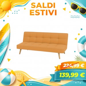 Divano Letto SANDWICH Imbottito Sistema Clic-Clac e Gambe in Legno (Tessuto Arancione)