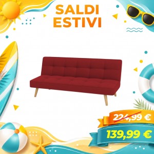 Divano Letto SANDWICH Imbottito Sistema Clic-Clac e Gambe in Legno (Tessuto Bordeaux)
