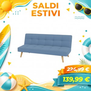 Divano Letto SANDWICH Imbottito Sistema Clic-Clac e Gambe in Legno (Tessuto Jeans)