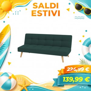 Divano Letto SANDWICH Imbottito Sistema Clic-Clac e Gambe in Legno (Tessuto Petrolio)