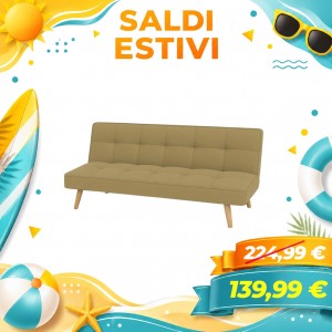 Divano Letto SANDWICH Imbottito Sistema Clic-Clac e Gambe in Legno (Tessuto Sabbia)
