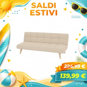 Divano Letto SANDWICH Imbottito Sistema Clic-Clac e Gambe in Legno (Velluto a Costine Beige)