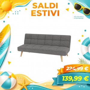 Divano Letto SANDWICH Imbottito Sistema Clic-Clac e Gambe in Legno (Velluto a Costine Grigio)