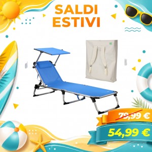 Lettino Kamp Pieghevole in Alluminio con Cuscino, Tettuccio e Borsa Zaino (Blu)
