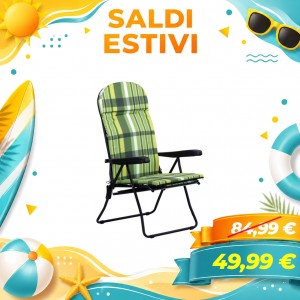 Poltrona Sedia Sdraio GIULIA con Prolunga Poggiapiedi MADE IN ITALY (Struttura Nero -Scozzese Verde/Giallo)