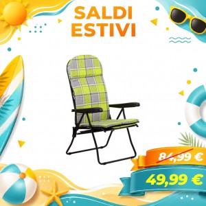 Poltrona Sedia Sdraio GIULIA con Prolunga Poggiapiedi MADE IN ITALY (Struttura Nero -Scozzese Verde/Grigio)