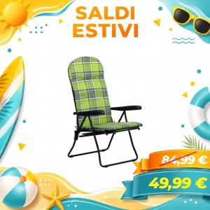 Poltrona Sedia Sdraio GIULIA con Prolunga Poggiapiedi MADE IN ITALY (Struttura Nero -Scozzese Verde)