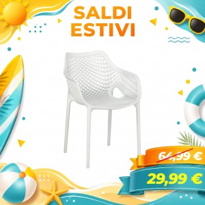 Sedia in Plastica da Giardino in Polipropilene con Braccioli - POLTRONA LOREN (Bianco)
