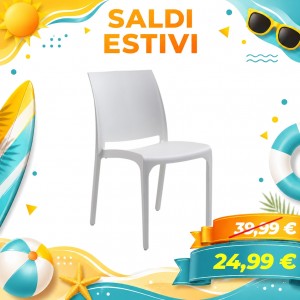 Sedia VOLGA in polipropilene design impilabile per esterno Made in Italy (Bianco)