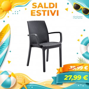 Sedia per esterno INDIANA, con Braccioli, in Resina Simil Rattan, Impilabile (Antracite)