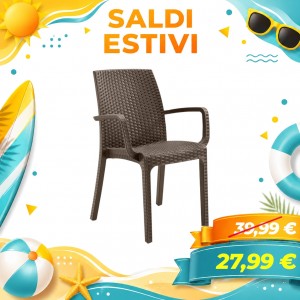 Sedia per giardino INDIANA, con Braccioli, in Resina Simil Rattan, Impilabile (Espresso)