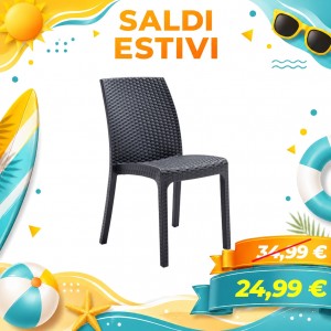 Sedia da giardino VIRGINIA, senza braccioli, in resina Simil Rattan, Impilabile (Antracite)