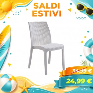 Sedia per giardino VIRGINIA, senza braccioli, in resina Simil Rattan, Impilabile (Bianco)
