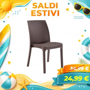 Sedia da esterno VIRGINIA, senza braccioli, in resina Simil Rattan, Impilabile (Espresso)
