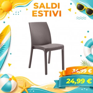 Sedia per esterno VIRGINIA, senza braccioli, in resina Simil Rattan, Impilabile (Tortora)