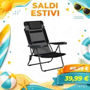 Sdraio in Textilene MARINA con Braccioli e Cuscino (Nero)