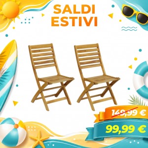 Sedia Pieghevole BALI in Legno di ACACIA da Giardino per Esterno - Set 2 Pz
