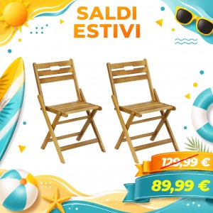 Sedia Pieghevole in Legno di ACACIA da Giardino per Esterno - Set 2 Pz