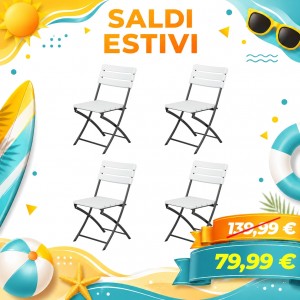 Set 4 Pezzi Sedia PANAMA da Giardino Pieghevole struttura in metallo effetto legno per PIC-Nic campeggio casa giardino (Bianco)