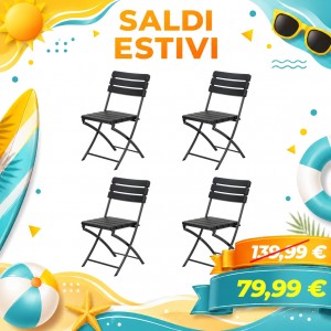 Set 4 Pezzi Sedia PANAMA da Giardino Pieghevole struttura in metallo effetto legno per PIC-Nic campeggio casa giardino (Nero)