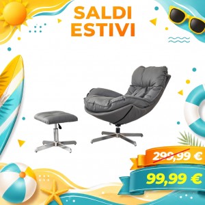 Set BAIA Poltrona Girevole con Pouf regolabile imbottita in Similpelle (Grigio)
