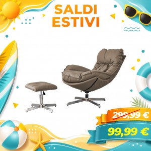 Set BAIA Poltrona Girevole con Pouf regolabile imbottita in Similpelle (Marrone)