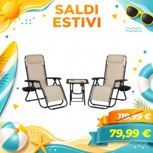 Set Bistrot 2 Sedie Sdraio Gravity e Tavolino Pieghevole in Textilene (Beige)