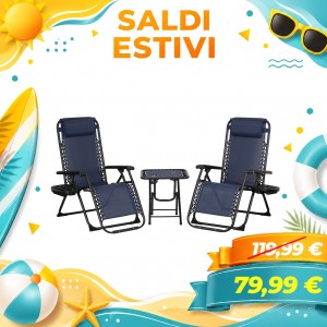 Set Bistrot 2 Sedie Sdraio Gravity e Tavolino Pieghevole in Textilene (Blu)
