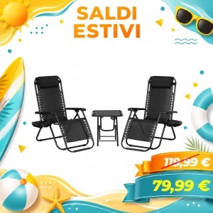 Set Bistrot 2 Sedie Sdraio Gravity e Tavolino Pieghevole in Textilene (Nero)