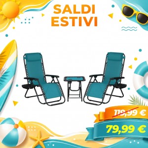 Set Bistrot 2 Sedie Sdraio Gravity e Tavolino Pieghevole in Textilene (Petrolio)
