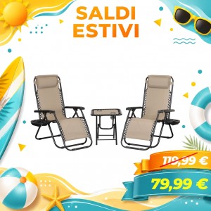 Set Bistrot 2 Sedie Sdraio Gravity e Tavolino Pieghevole in Textilene (Sabbia)
