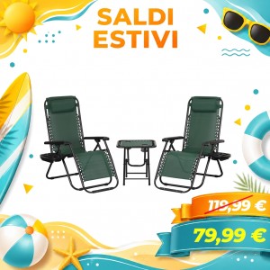 Set Bistrot 2 Sedie Sdraio Gravity e Tavolino Pieghevole in Textilene (Verde)