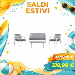 Salottino da giardino in alluminio e corda con braccioli - LEUCA (Bianco/Grigio)