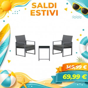 Set da giardino in poly rattan 2 poltrone e tavolino - STEEL BISTROT (Grigio)