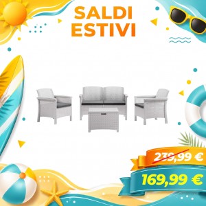Bica Set Venezia Salottino 4 Posti da Giardino con cuscini e tavolino (Bianco)