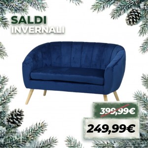 Divano 2 Posti PILAR in Velluto Imbottito (Blu)