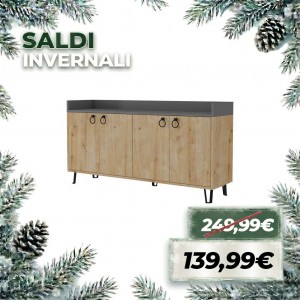 Madia ATENA in Legno con quattro ante con ripiani interni (Naturale/Antracite)