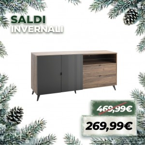 Madia CELESTIA 2 Ante, 2 Cassetti 1 Vano (Grigio Scuro Laccato/Noce Brera)