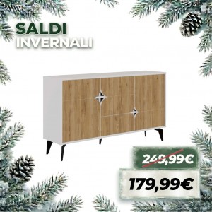 Madia in Legno con tre ante e un cassetto 140x35x79,3h - STELLAR (Bianco/Naturale)