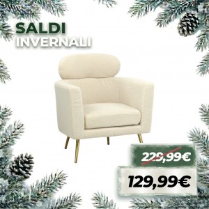 Poltrona in Velluto Bouclè MONIA con Braccioli Imbottiti (Beige)