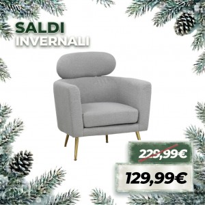 Poltrona in Velluto Bouclè MONIA con Braccioli Imbottiti (Grigio Chiaro)