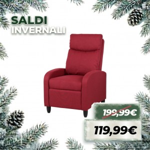 Poltrona Reclinabile Relax Manuale Push Back, Imbottita con Poggiapiedi, in Tessuto Bordeaux - MADRID