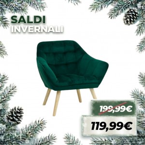 Poltroncina DAMA in Velluto Imbottito e Piedini in Legno (Velluto Verde)