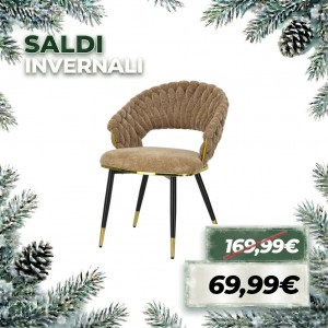 Poltroncina ROYAL B intrecciata in morbida ciniglia vellutata imbottita con gambe in metallo (Tortora)