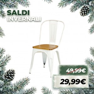 Sedia INDUSTRY con SEDUTA IN LEGNO in Metallo impilabile Design Industriale (Vintage Bianco)